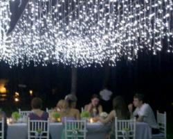 fairy light curtain dinner reception 