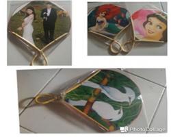 Wedding souvenir - Rattan Fan and cartoon 